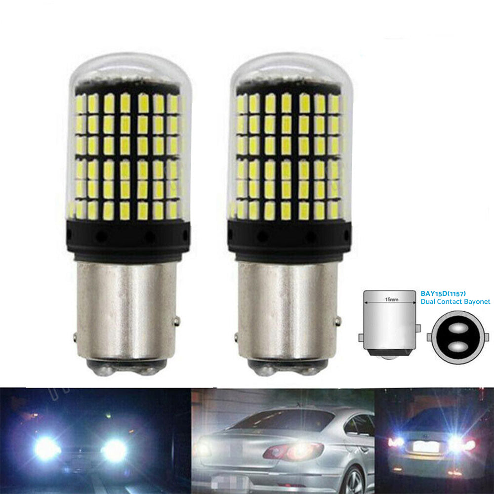 2X P21 or 5W BAY15D 1157 144SMD White LED Canbus Stop Tail Brake Light Bulbs.