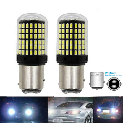 2X P21 or 5W BAY15D 1157 144SMD White LED Canbus Stop Tail Brake Light Bulbs.