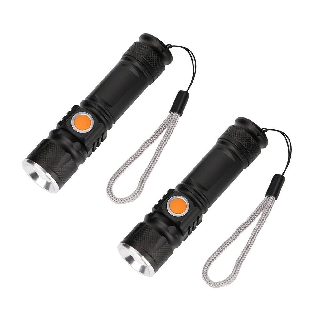2PCS USB Rechargeable LED Flashlight Waterproof Torch Black.