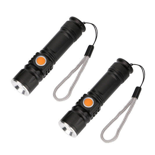 2PCS USB Rechargeable LED Flashlight Waterproof Torch Black.