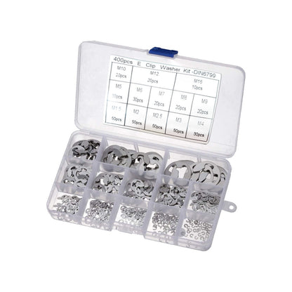 Stainless Steel E Clips C Circlip Kit Retaining Ring 400PCS Assorted M1.5-M15mm Suitable For General Mechanical Applications