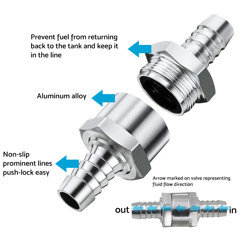 2x 3/8inch Inline Check Valve Suitable for Fuel Petrol Diesel Gas