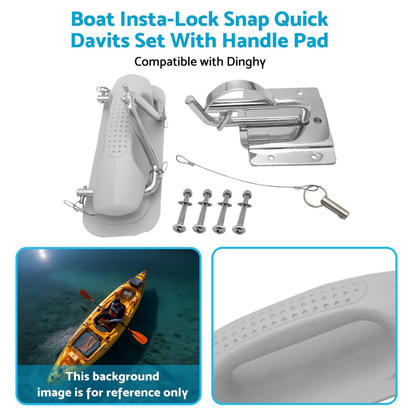 Boat Insta-Lock Snap Quick Davits Set Stainless Steel With Handle Pad.
