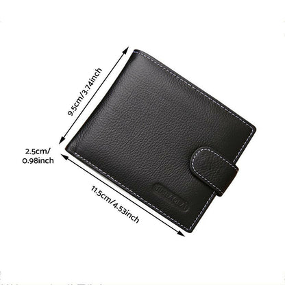 Men's Bi-Fold Wallet Black With Top Layer Cowhide Leather, Card Slots & Coin Pocket.