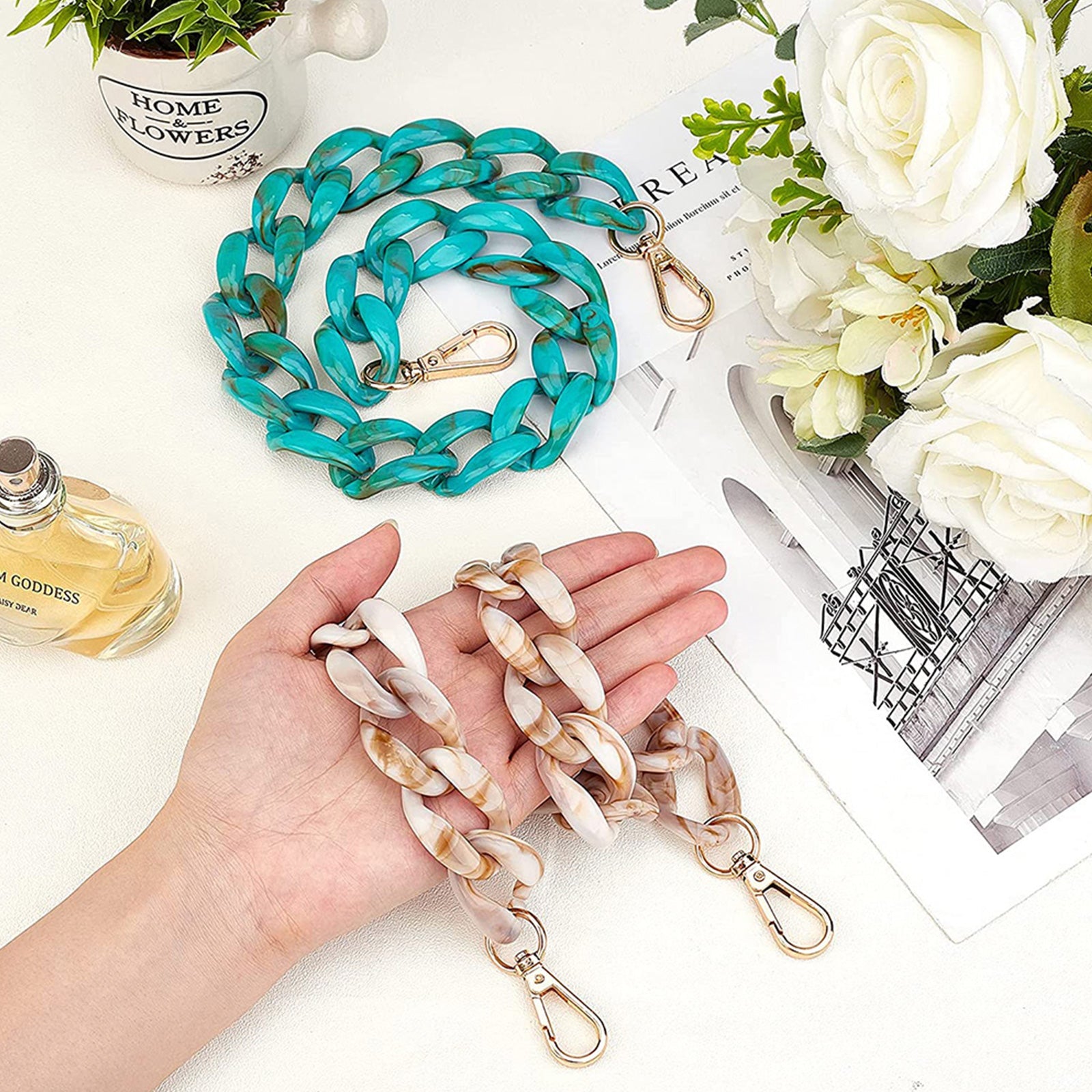 2PCS Resin Purse Chain Handle Acrylic Bag Strap Detachable Purse Clutches Handle.