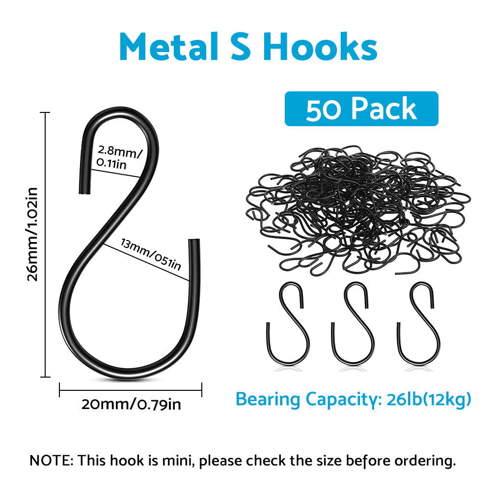 S Shaped Hooks Small Metal for Hanging Plants Mini Ornament Hooks Black Hangers.