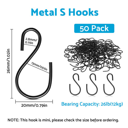 S Shaped Hooks Small Metal for Hanging Plants Mini Ornament Hooks Black Hangers.