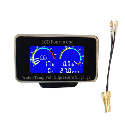 4-in-1 Car LCD Digital Gauge Suitable for Oil Pressure Voltage Water Temperature