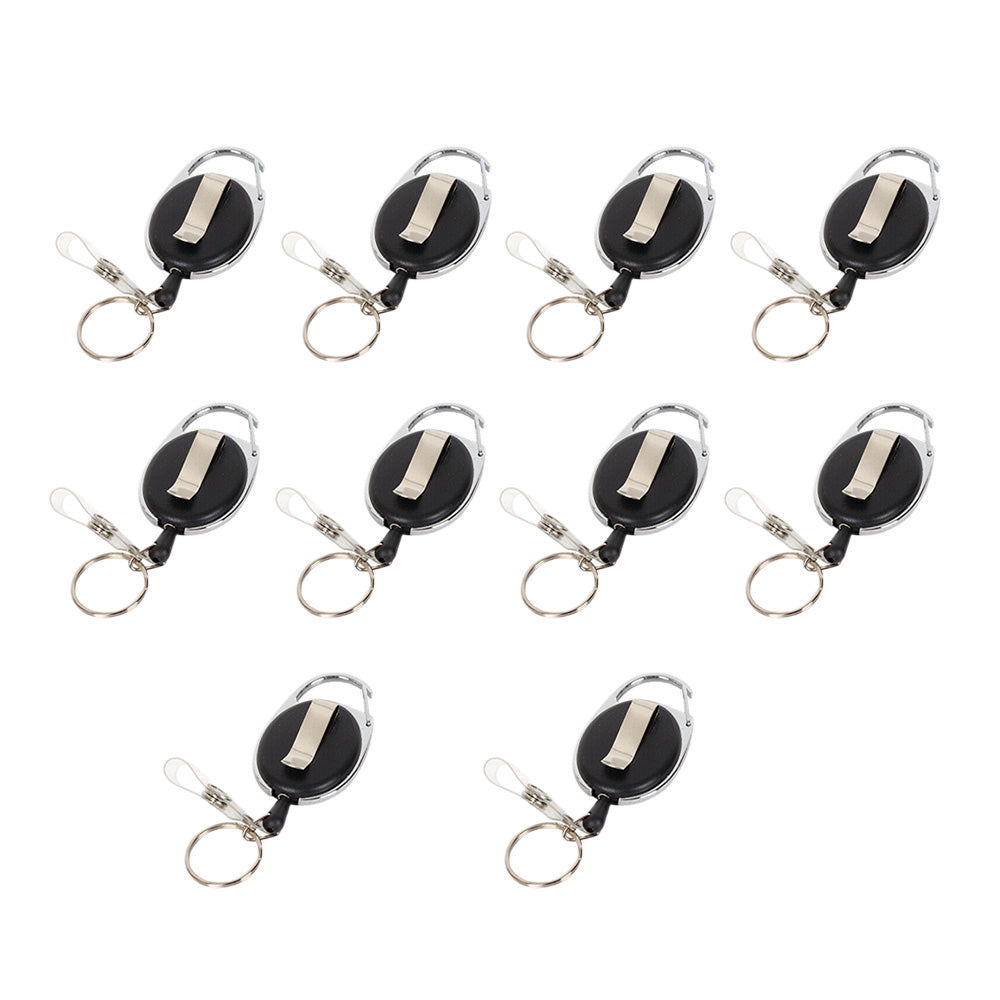 10X Key Rings Retractable Chain ID Pull Holder Reel Belt Clip Extend Recoil Oval.