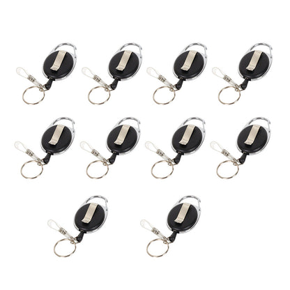 10X Key Rings Retractable Chain ID Pull Holder Reel Belt Clip Extend Recoil Oval.