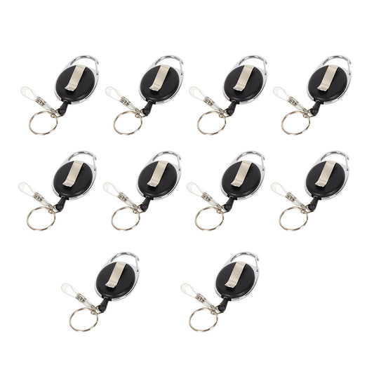 10X Key Rings Retractable Chain ID Pull Holder Reel Belt Clip Extend Recoil Oval.