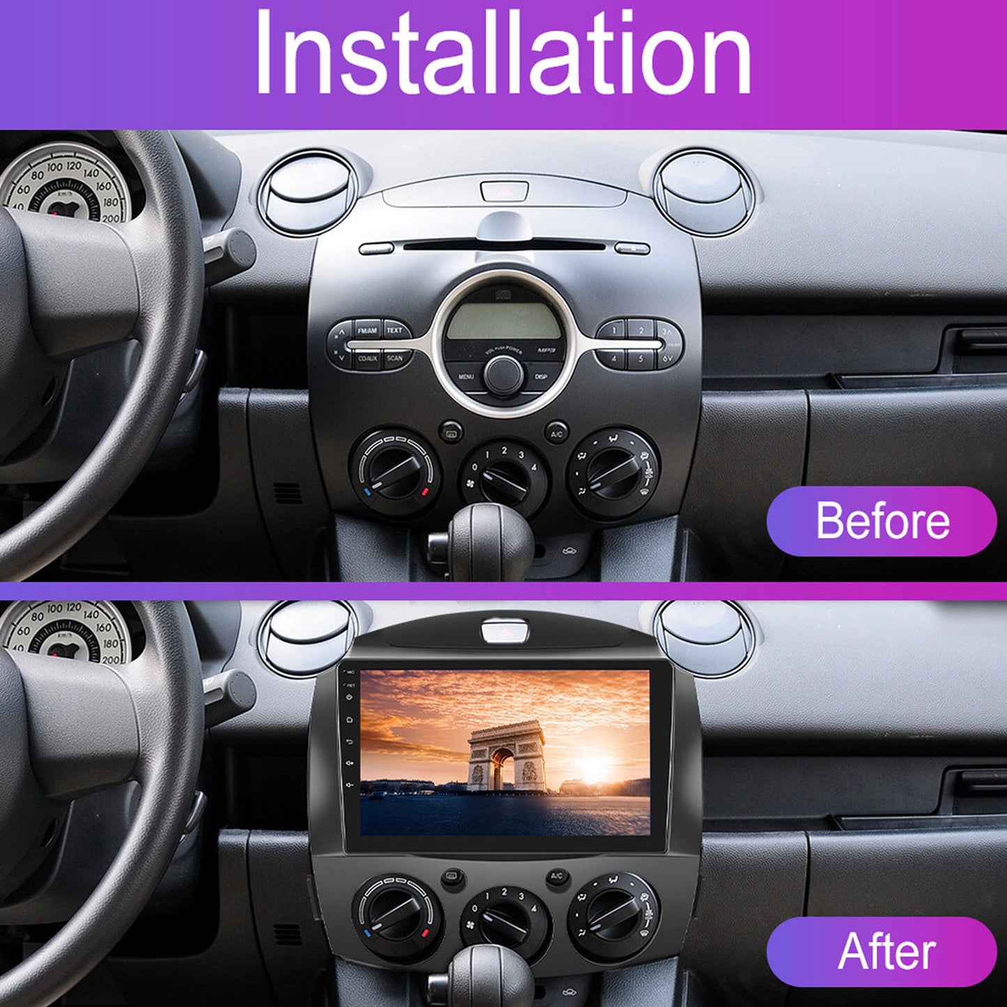 Android 13 Head Unit 9'' Apple CarPlay Bluetooth Suitable for Mazda 2