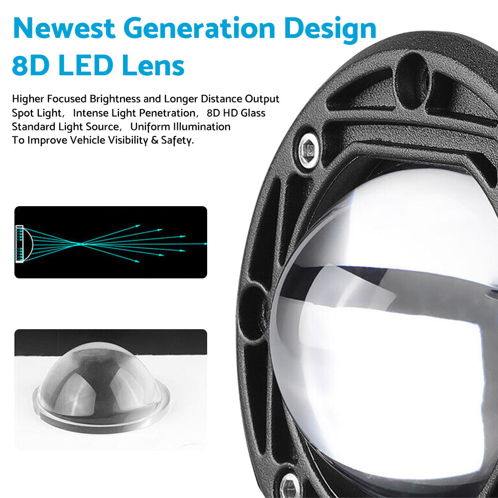 2x 3inch Flush Mount LED Work Light Bar Reverse Fog Lamp 4WD White Yellow 8D Len.