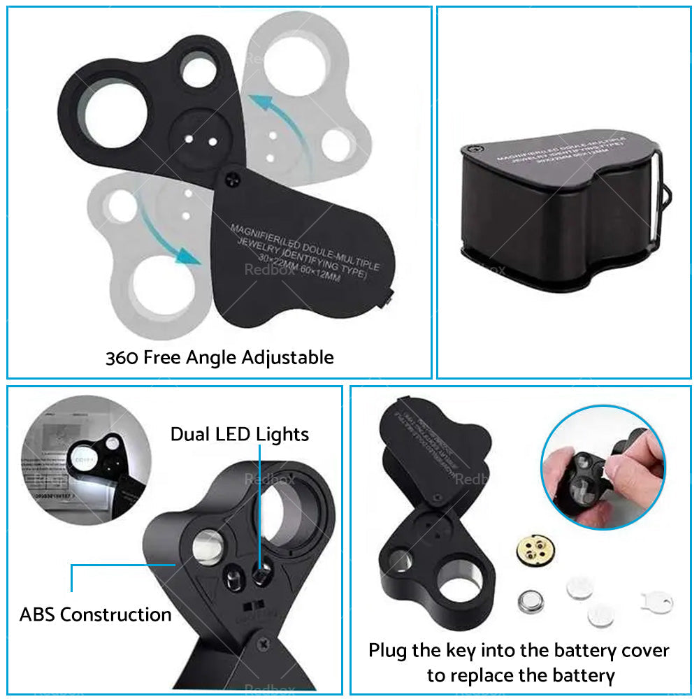 60x30mm Pocket Jeweller’s Eye Loupe Magnifier With LED Light Suitable For Jewelry