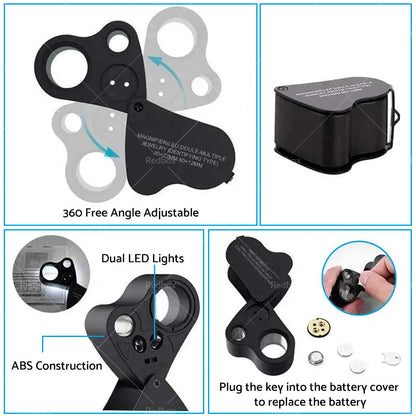 60x30mm Pocket Jeweller’s Eye Loupe Magnifier With LED Light Suitable For Jewelry