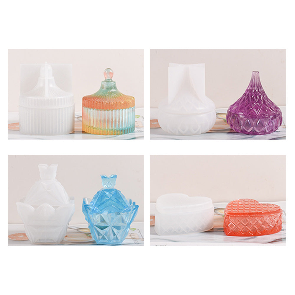 Silicone Epoxy Resin Mold Jewelry Storage Box Pyramid Trinket Heart Organizer.