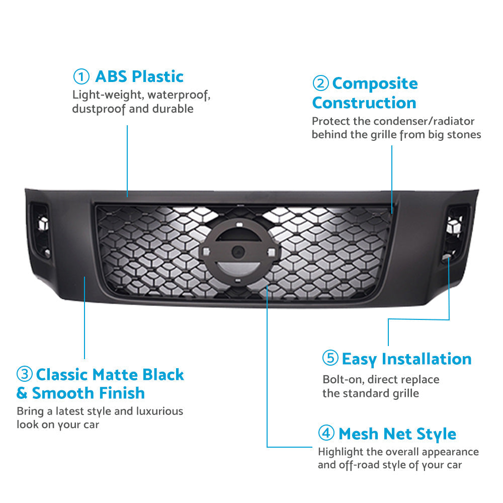 Front Grill Matte Black Bumper Bar Grille for Nissan Navara NP300 D23 2015-2019.