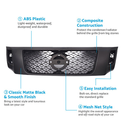 Front Grill Matte Black Bumper Bar Grille for Nissan Navara NP300 D23 2015-2019.