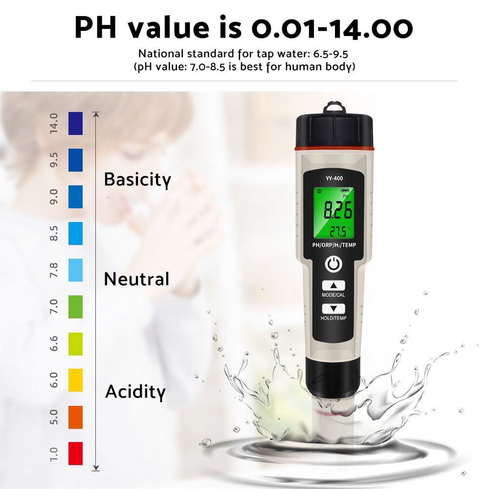 Portable 4 In 1 Hydrogen-Rich Test Pen PH ORP TEMP Water Quality Meter Tester.