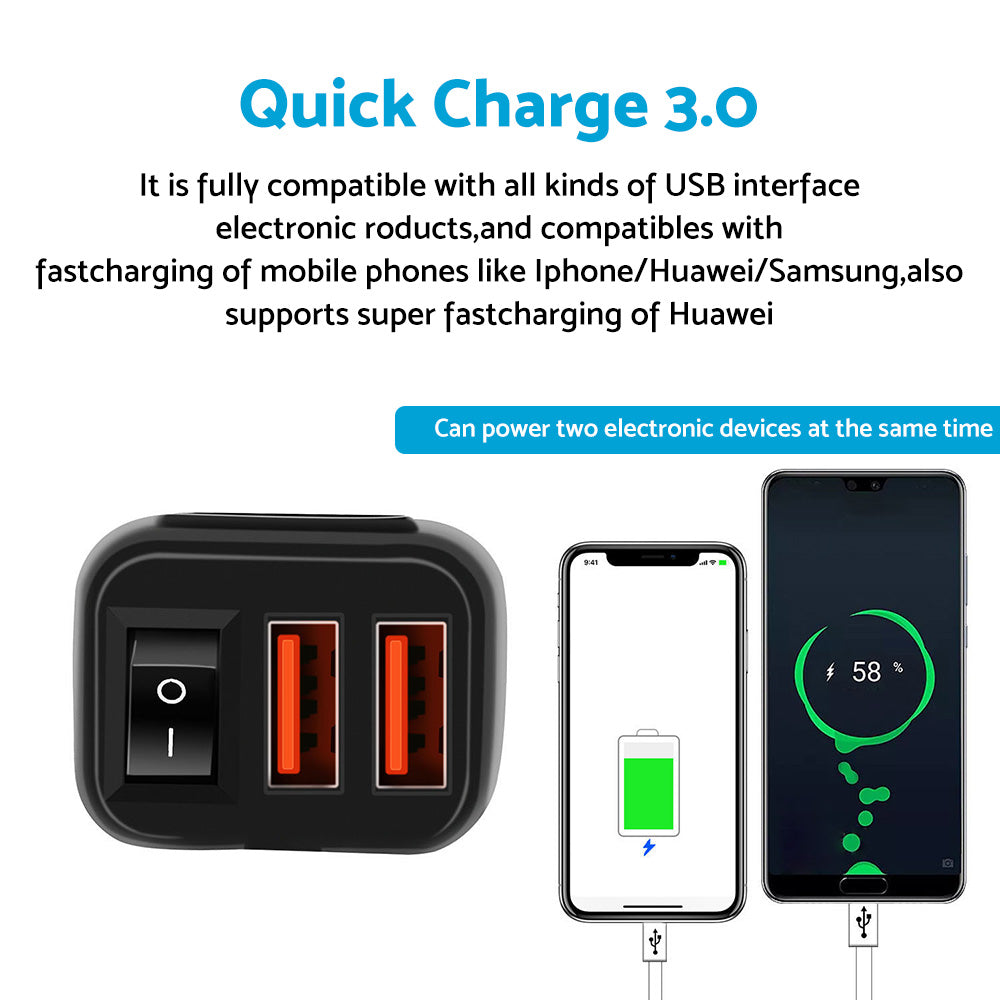 Dual USB Port Motorcycle Fast Charger Socket Suitable For Motorcycles – With LED Voltmeter Display & ON/OFF Switch