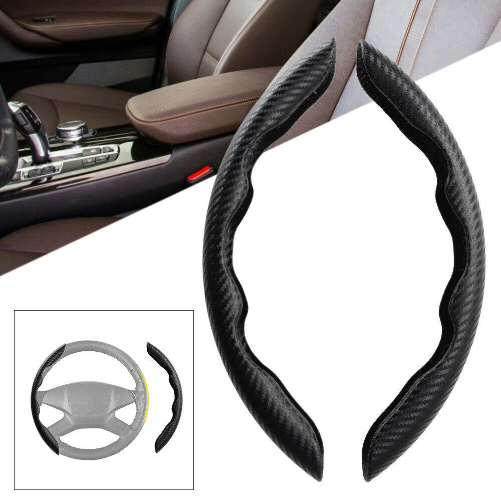 2x Black Carbon Fiber Steering Wheel Booster Non-Slip Cover Trim Accessories.