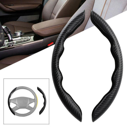 2x Black Carbon Fiber Steering Wheel Booster Non-Slip Cover Trim Accessories.