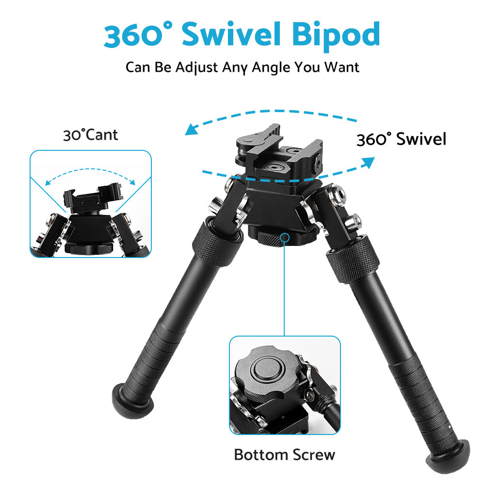 360 Angle Swivel QD Tactical 6. 5 to9  Rail Pistol Hunting Shooting Rifle Bipod Mount.