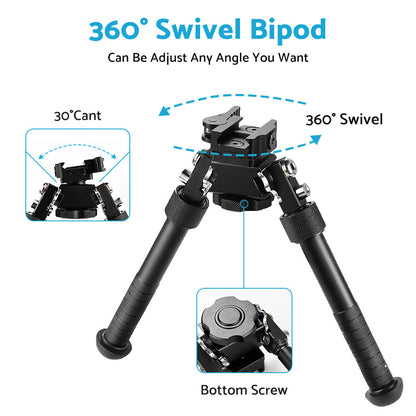 360 Angle Swivel QD Tactical 6. 5 to9  Rail Pistol Hunting Shooting Rifle Bipod Mount.