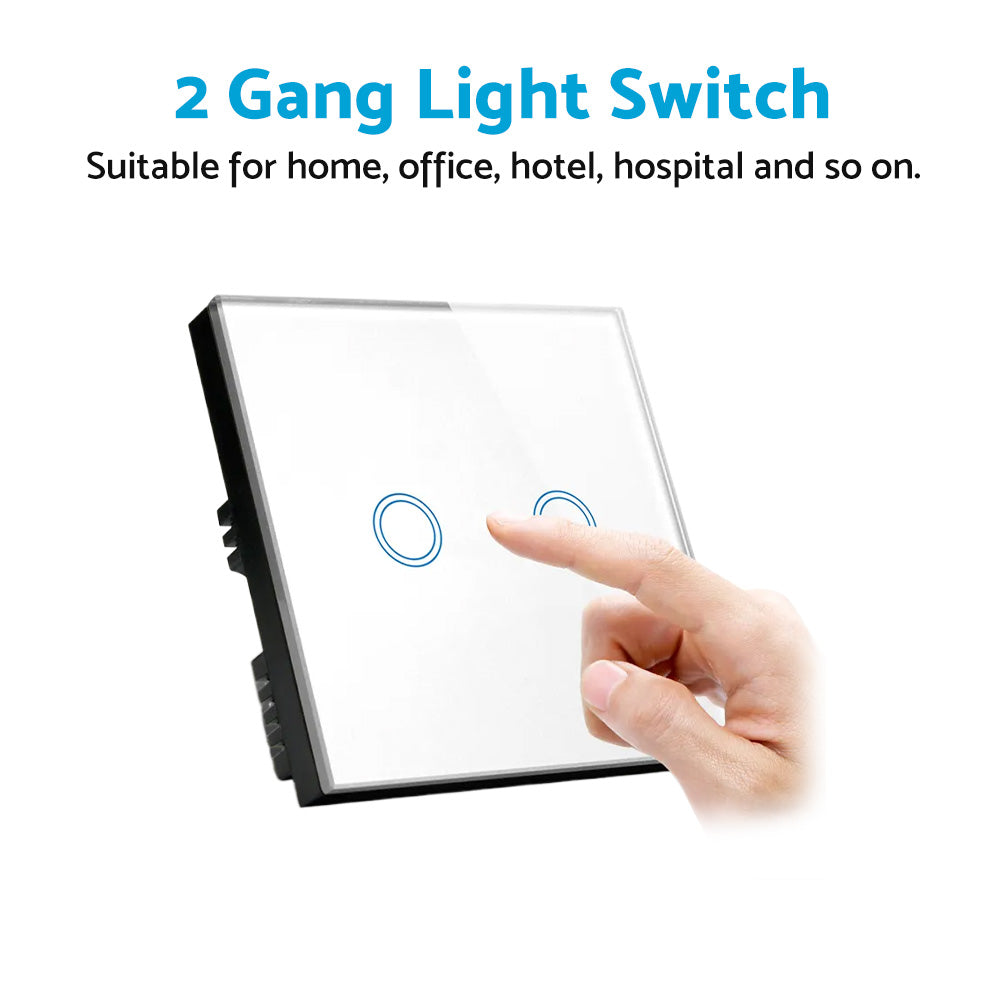 87x87mm LED Touch Wall Light Switch 2-Gang 1-Way Suitable for Home Office