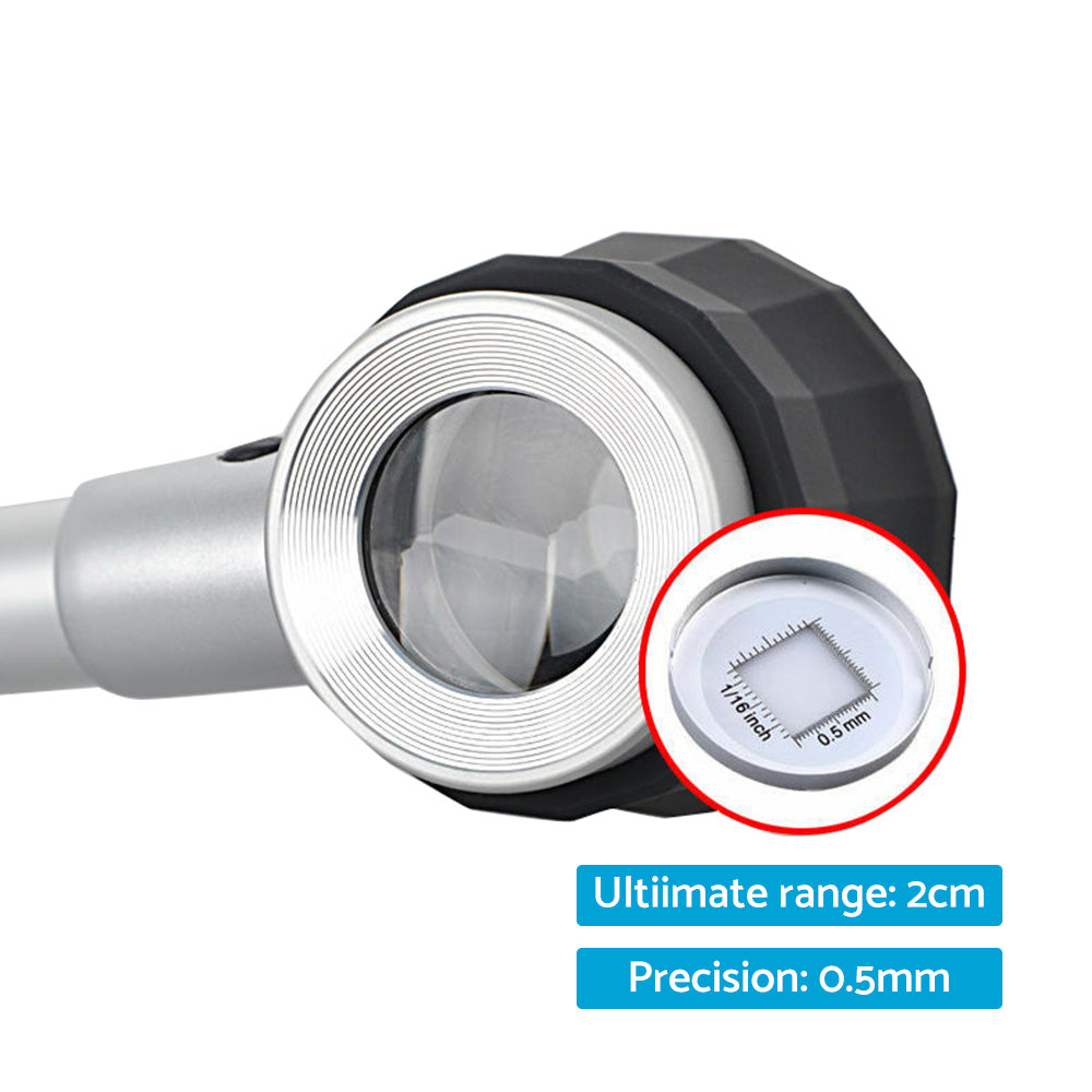 Hand Held 45x Magnifying Glass Jewellery Magnifier Loupe with Scale 3 Led Lights.