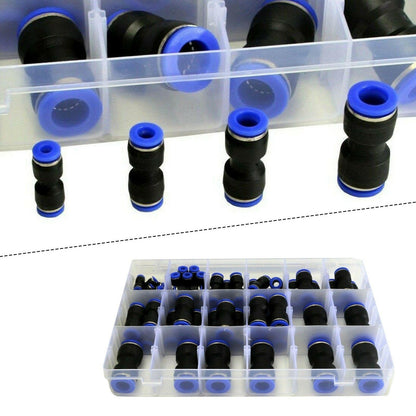 58pcs Air Line Coupler Push-In Hose Joiner Metric Quick Connect Kit Nylon Hose.