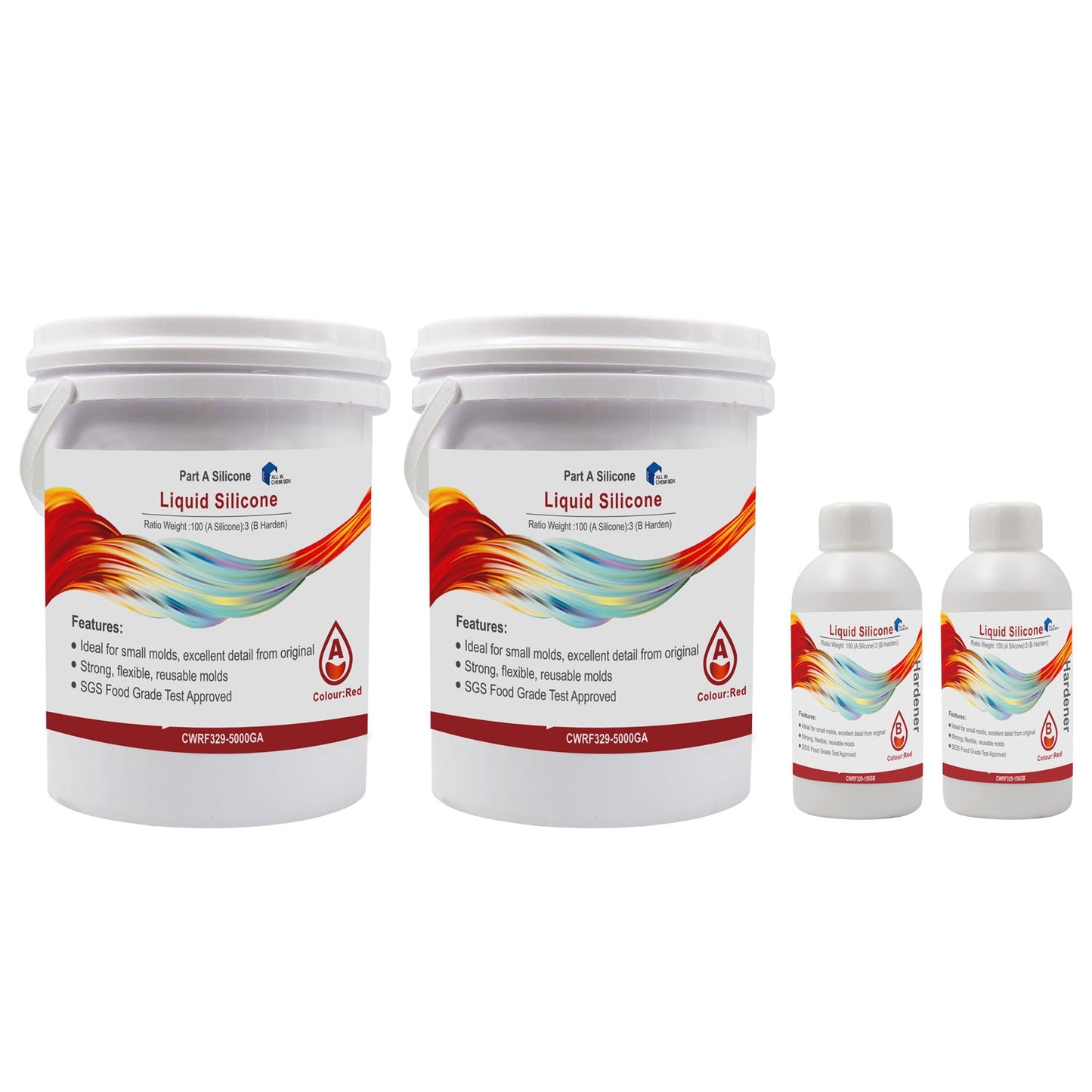 SH25 Liquid Silicone Rubber Mould Making Kit 100:3 Mix - 1Kg 5Kg 10Kg Red.