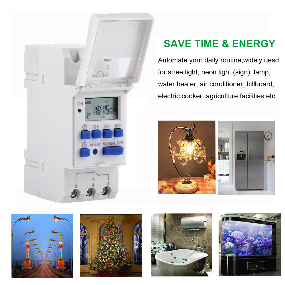 AU Local Digital LCD Power Programmable DIN Rail Timer Time Switch Relay AC 220V.