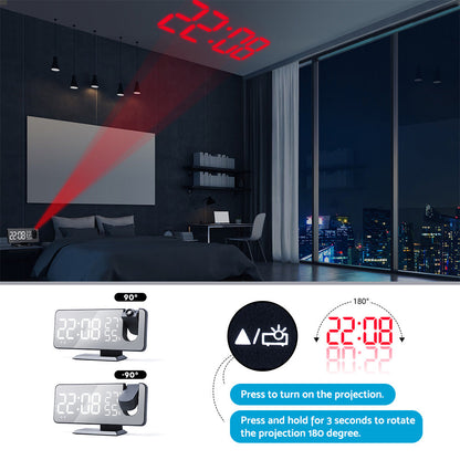 Projection on Ceiling Digital Dual Alarm Clock Bedroom Radio LED Big Screen.