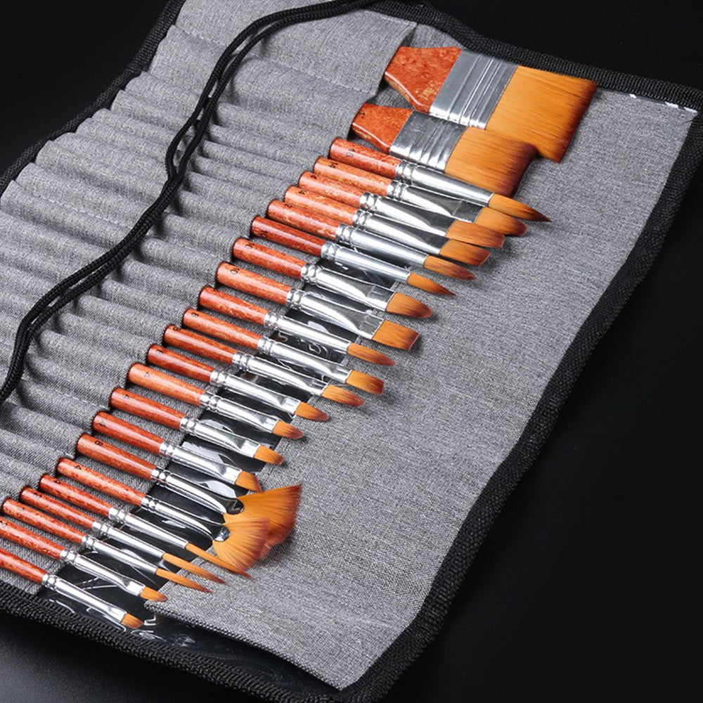 25 Pcs Artist Paint Brushes Watercolour Acrylic Oil Painting Brush With Case Set.