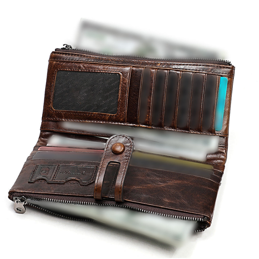Leather Wallet Zip-Around Card Coin Holder Suitable for Unisex