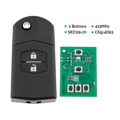 2 Button Remote Car Key 4D63 Chip 433MHz Suitable For Mazda 2 3 CX-7 CX-9 SKE126-01