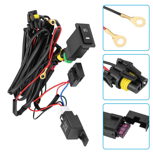 Harness Kit 12V Car LED Fog Light On Off Switch Wiring Harness Fuse Relay Kit.