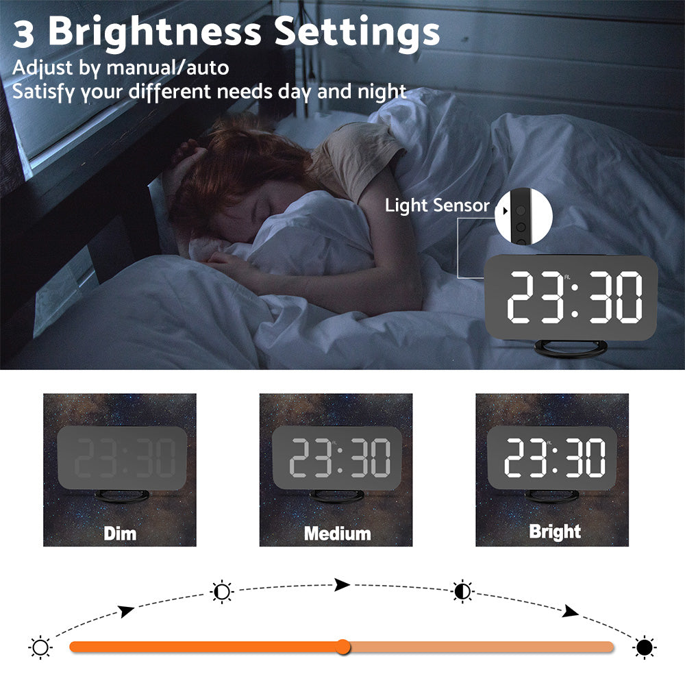 Digital Alarm Clock with Mirror LED Display Suitable For Wall & Bedroom, Snooze Function, Dim Mode.