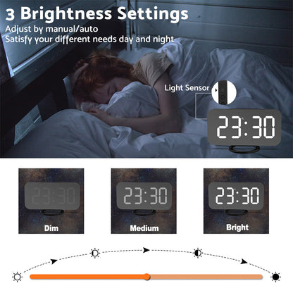 Digital Alarm Clock with Mirror LED Display Suitable For Wall & Bedroom, Snooze Function, Dim Mode.