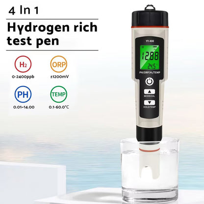 Portable 4 In 1 Hydrogen-Rich Test Pen PH ORP TEMP Water Quality Meter Tester.