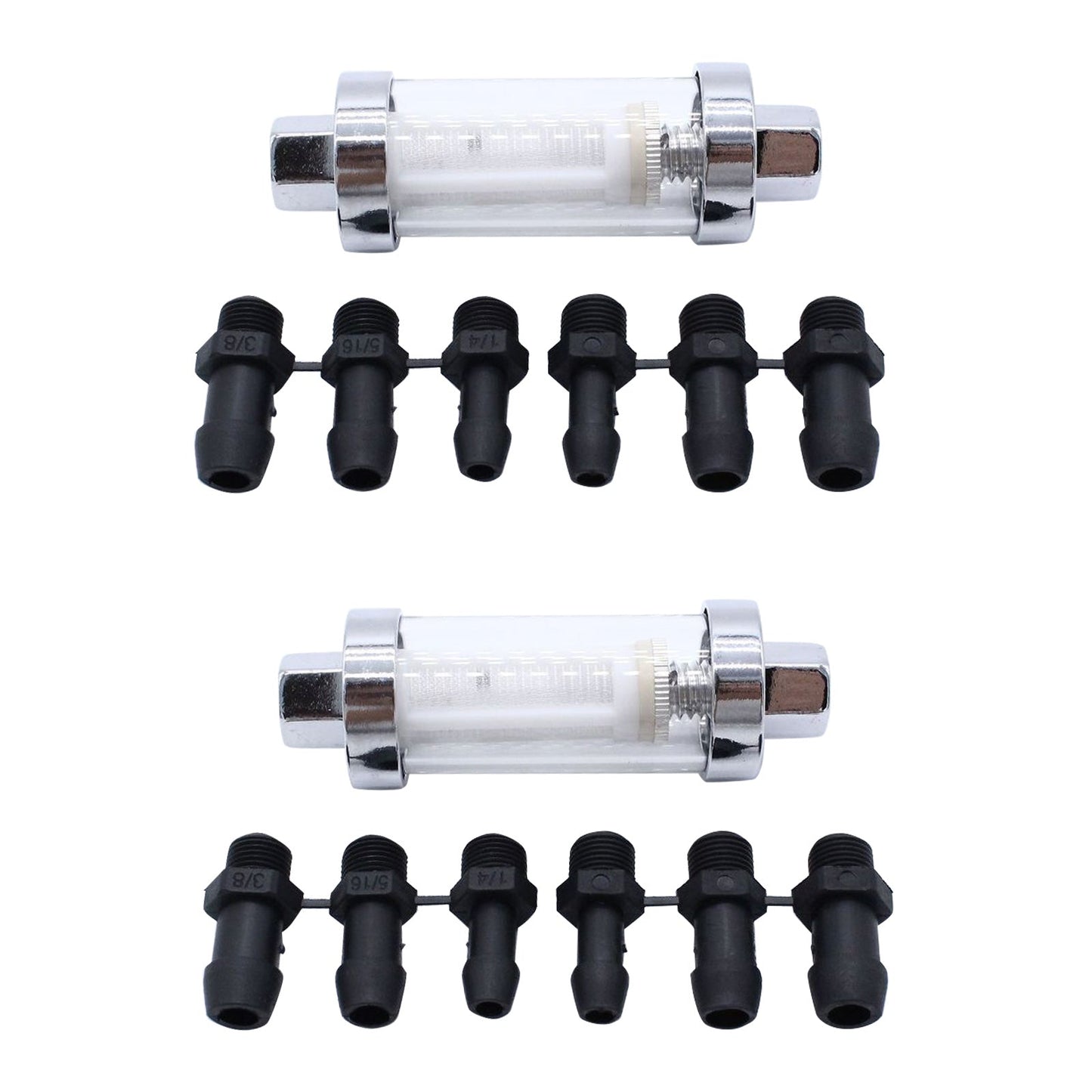 2x Reusable Washable Chrome Glass Inline Fuel Filter Suitable For 1/4 Inch, 5/16 Inch & 3/8 Inch Fuel Lines