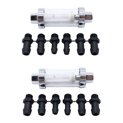 2x Reusable Washable Chrome Glass Inline Fuel Filter Suitable For 1/4 Inch, 5/16 Inch & 3/8 Inch Fuel Lines