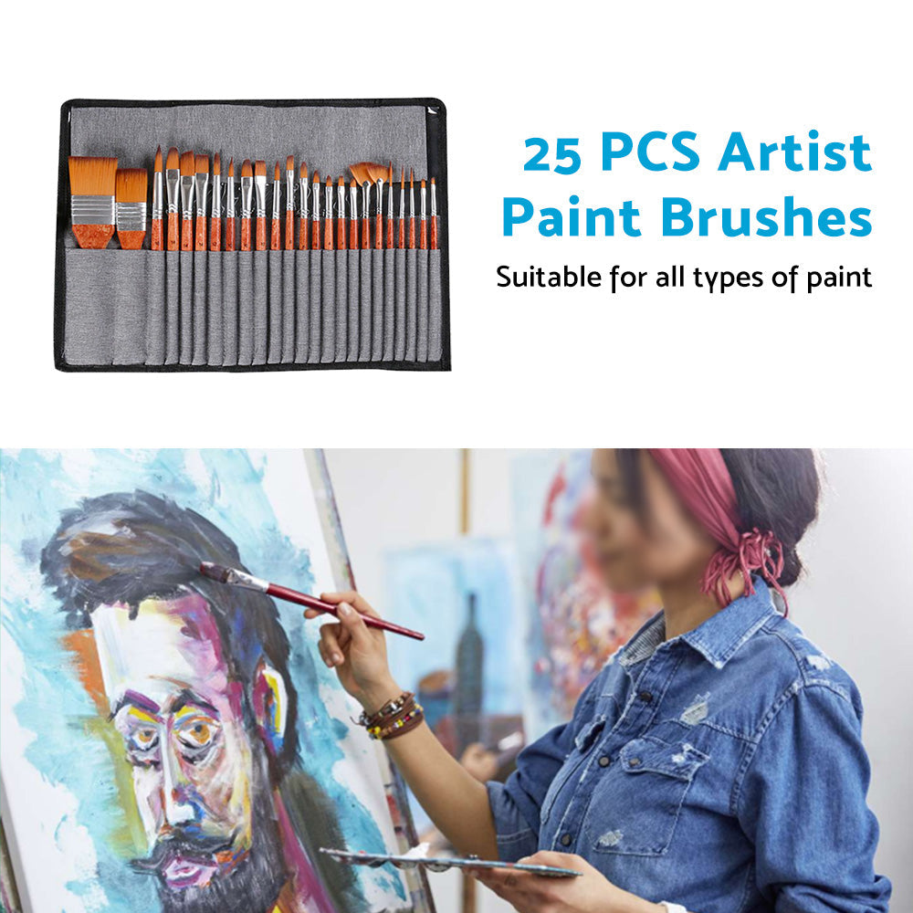 25 Pcs Artist Paint Brushes Watercolour Acrylic Oil Painting Brush With Case Set.