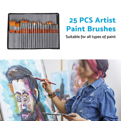 25 Pcs Artist Paint Brushes Watercolour Acrylic Oil Painting Brush With Case Set.