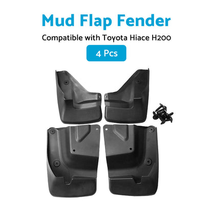 4x Splash Guard Mud Flap Fender Mudguard Suitable for Toyota Hiace H200 Series.