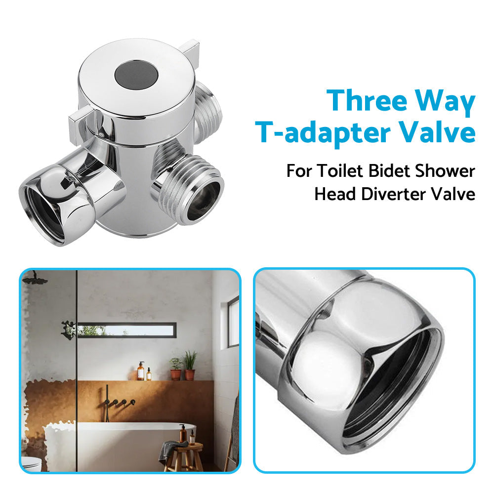 1 2 in Three Way T-adapter Valve For Toilet Bidet Shower Head Diverter Valve.