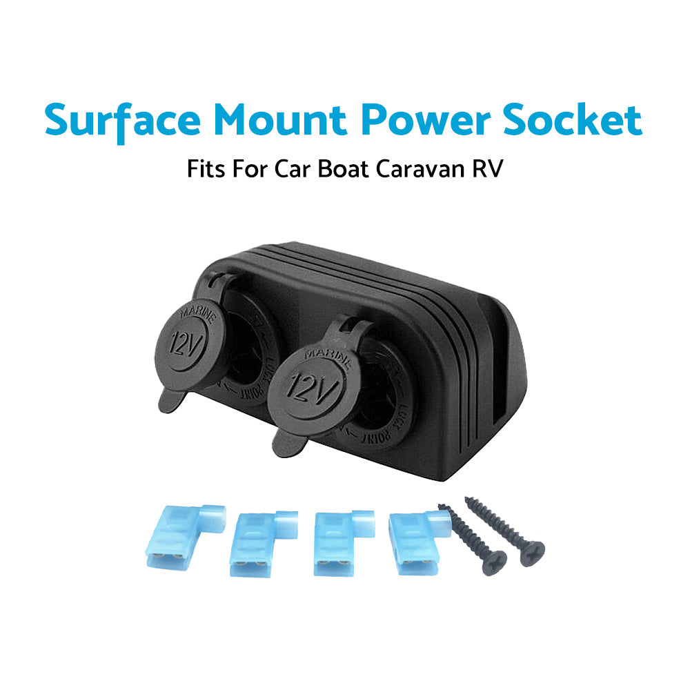 12V-24V Dual Port Surface Mount Cigarette Lighter Suitable for Car Boat Caravan RV.