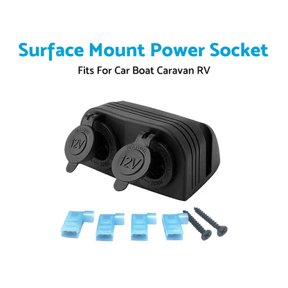 12V-24V Dual Port Surface Mount Cigarette Lighter Suitable for Car Boat Caravan RV.