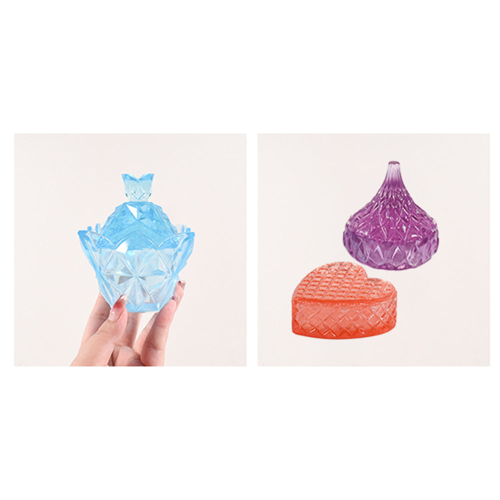 Silicone Epoxy Resin Mold Jewelry Storage Box Pyramid Trinket Heart Organizer.
